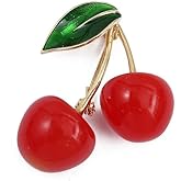 Cherry Brooch Pin 3D Cute Red Cherry Lapel Brooches Pin Dainty Crystal Cherrys Fruit Pins Brooch for Women Men Birthday Jewelry Gift Bag Hat