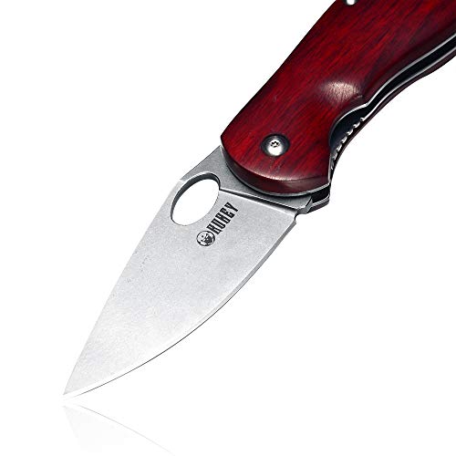 KUBEY Folding Knife, Small Pocket Knife with Wooden Handle, EDC Compact Knife with Razor Sharp Blade and Safety Liner Lock for Hunting Camping Hiking Tool (KU125-1) - Thumbnail 7