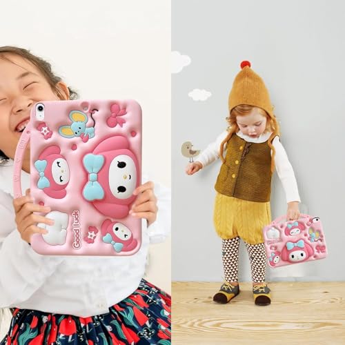 For Case Compatible with iPad (A16) 11th/10th Generation (2025/2022), Shockproof Cartoon Silicone Melody Cover with Handle Stand, Shoulder Strap (iPad (A16) 11th/10th Generation)