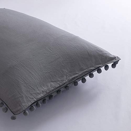 MoonxHome Pom Pom Fringe Pillowcases, Double Brushed Microfiber Pillow sham Pillow Cover Set Standard/Queen Size Light Grey