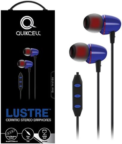 Quikcell Ceramic Wired Headset with 8MM Drive for Purity of Sound for Apple & Android - Retail Packaging - Blue