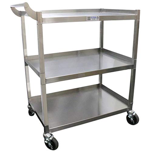 GSW Stainless Steel Solid 1-Inch Tubular Utility Cart with 5-Inch Swivel Casters, 15-1/2 by 26-1/2 by 34-Inch NSF Approved