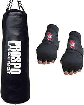 PROSPO 3 Feet extra strong and heavy SRF punching bag with Hand Wrap (Black)