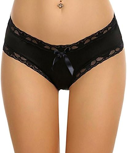 Hey HeyMay Cute Lace Sexy Underwear Women With Bow-Tie Ladies Crothchless Panties Bottom Sexy Thongs For Women Lingerie (S, Black)