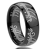 King Will MAGIC Mens 8mm Tungsten Carbide Ring Black Lord of the Rings Laser Pattern High Polished