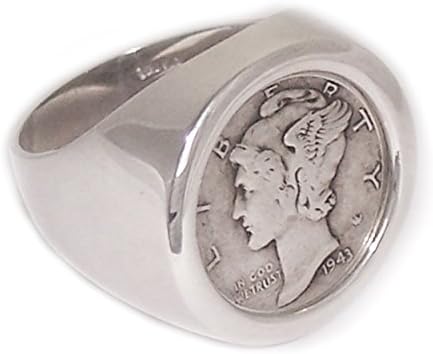Sterling Silver High Polished Mercury Dime Coin Ring Size 14 Sizes available 6-15