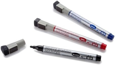 whitestrawberry MAGNETIC whiteboard dry erase markers with BUILT-IN ERASER (S) x 3 : black, red & blue