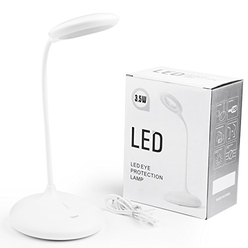 Desk Lamp with USB Charging Port, PEMOTech Folding Desk Lamp,Eye-care Table Lamp,Dimmable LED Lamp,Office Lamp,Rechargeable Reading Light,Touch Control,3 Brightness Levels,Adjustable Gooseneck,1800mAh
