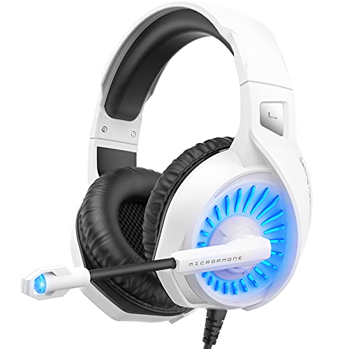 ZIUMIER Z20 White Gaming Headset for PS4, PS5, Xbox One, PC, Wired Over