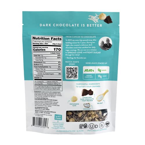 JOJO's Dark Chocolate Macadamia Coconut 8.4oz, Healthy Snack, Low Sugar, Low Carb, Gluten Free