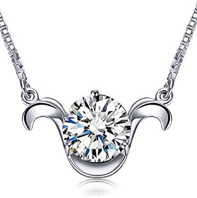 Flashing God 925 Sterling Silver Horoscope Constellation Zodiac Necklace Pendant with Cubic Zirconia (Aries)