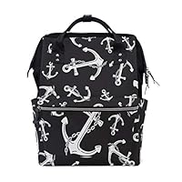 Black and White Anchors Diaper Bags Nappy Backpacks Mummy Backpack Travel Laptop Daypack