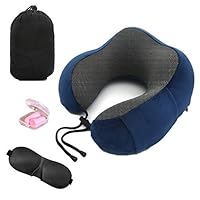 Travel Pillow for Airplanes-Machine Washable Memory Foam Neck Pillow，Airplane Travel Kit with 3D Sleep Mask, Earplugs and Luxury Bag (Blue)