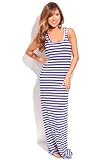 Young Aloud OATMEAL STRIPES SLEEVELESS SCOOP NECK MAXI DRESS