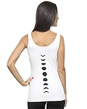 Yoga Tank Tops – Organic Cotton Moon, Namaste & Evolution Yoga Top for Women (Small, White w Black Moons)