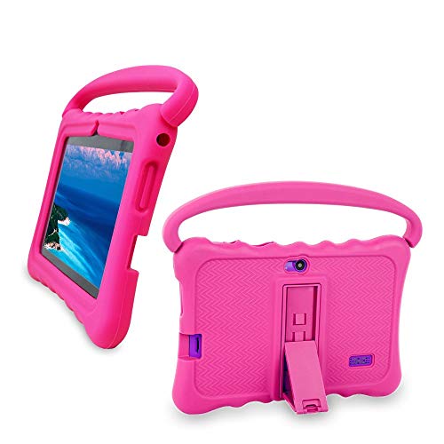 Shockproof Silicone Case, 7 inch Tablet PC case with Handle and Stand for Veidoo Kids Tablet PC T8 (8.3x6.3x0.8 inches) (Pink)
