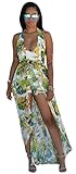 Kearia Women Summer Sexy V Neck Halter Floral Maxi Skirt Overlay Romper Playsuit