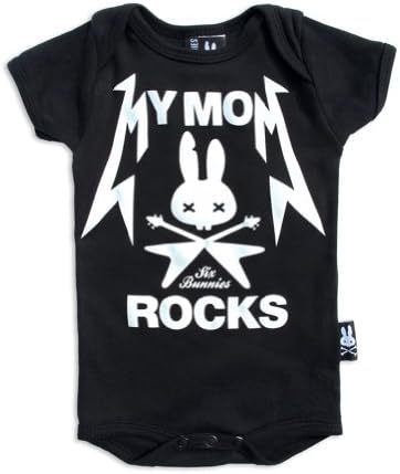 Six Bunnies Unisex Baby My Mom Rocks Short Sleeved Babygrow Newborn Black