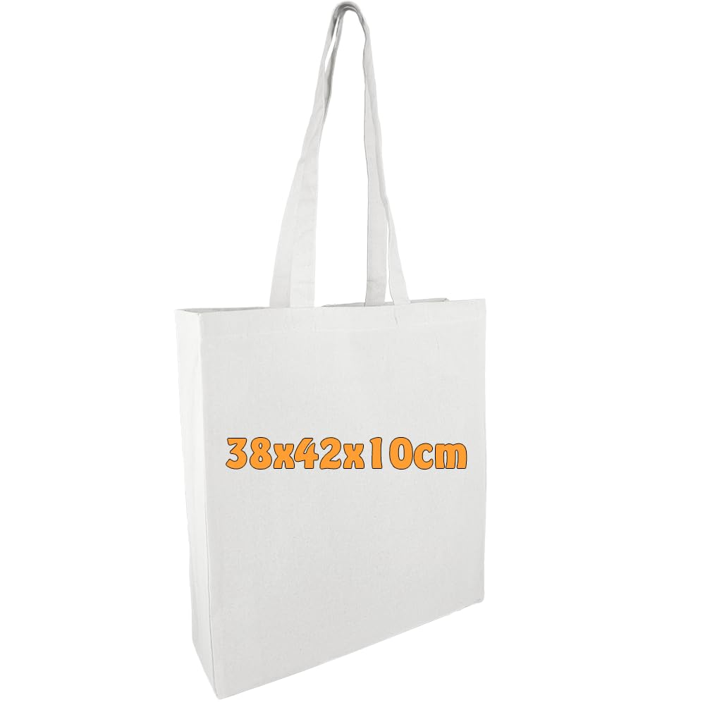 Cotton bag jute bag plain with folded side & base folds and two handles 38 x 42 x 10 cm pack of 25