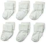 Jefferies Socks Unisex-Baby Newborn Turn Cuff Bootie 6 Pair Pack, White, Newborn