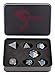 Forged Dice Co. Metal Polyhedral Dice Set of 7 - Storage Tin and Stickers - Metal Gaming Dice for RPG Games Gunmetal w/Ice Blue Numbers