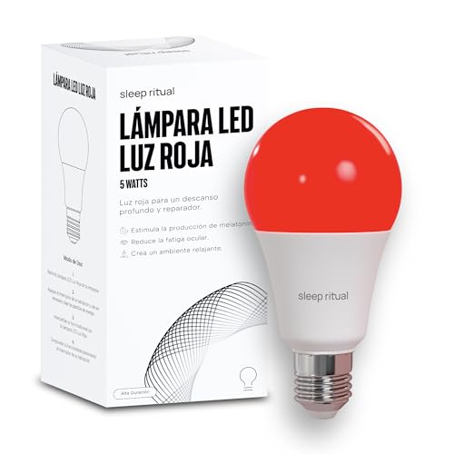 Sleep Ritual Foco LED de Luz Roja de 620nm, 100% libre de luz azul. Bombilla de Luz Roja Ideal para uso Nocturno para antes de Dormir. Red Light Bulb. 5 Watts.