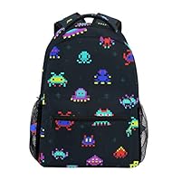COVOSA Cute Pixel Robots Space Invaders Retro Lightweight School backpack Students College Bag Travel Hiking Camping Bags