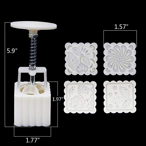 75G Mooncake Mold - Square Hand Press Cookie Stamps, DIY Baking Moon Cake Stamps, Bath Soap Mold, Cookies Cutters with 4 Stamps for Kitchen Mid Autumn Festival