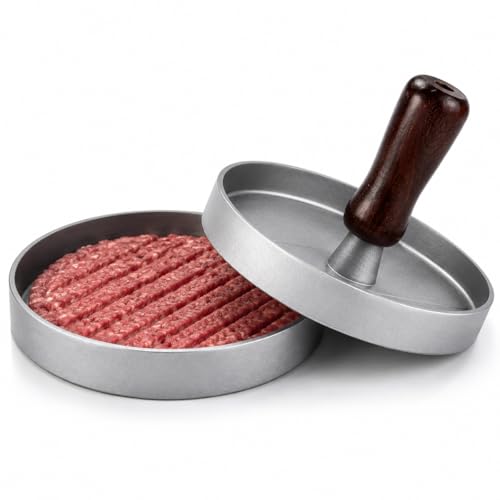 Molde para Hambúrguer em Aço Inoxidável com Cabo de Madeira – Prensa para Carne Gourmet Artesanal