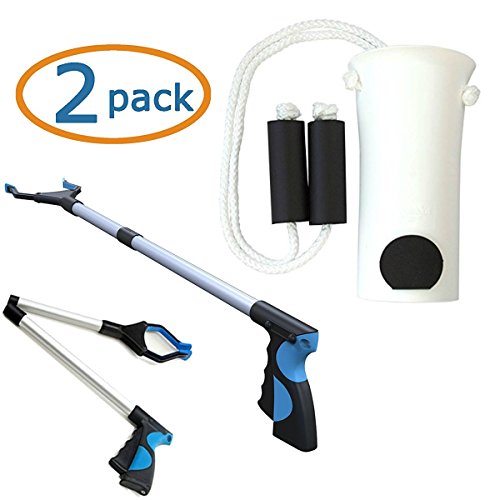 Grabber Reacher Tool & Sock Aid Kit Assist 2 Pack Mobility Tool Kit