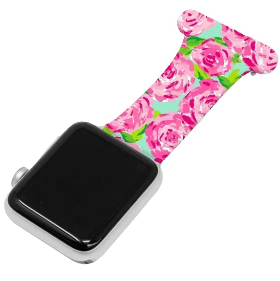 Makzib Pin Fob for Apple Watch for Nurses Midwives Doctors Healthcare Paramedics, Silicone Pin Fob, Infection Control Design Compatible with iwatch Series 6, SE,5,4,3,2,1 (42mm/44mm, Pink Pattern)