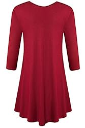 JollieLovin Womens 3/4 Sleeve Loose Fit Swing Tunic