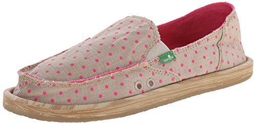 Sanuk Women's Hot Dotty Flat, Natural/Hot Pink Dots, 6 M US