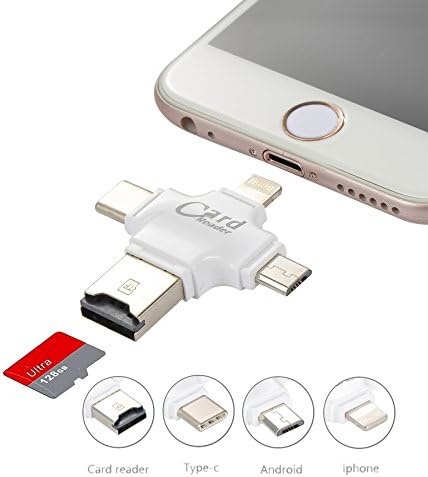 Card Reader,Optimal Shop 4 in 1 Micro SD Card Reader with Type C USB Connector OTG HUB Adapter, TF Flash Memory Card Reader for Android iOS PC Mac Thumb Drive Memory Stick with Lightning Port
