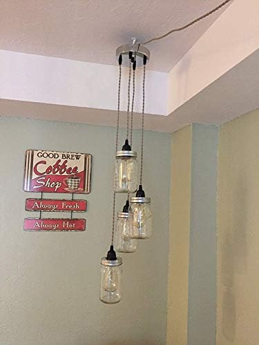 Mason Jar Chandelier Swag Light - NO Hard Wiring!! Just Hang it up and Plug it in!! (Chrome/Sand)