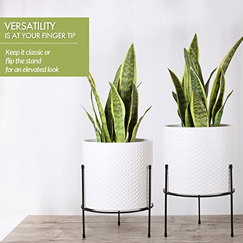 Mid Century Planter with Stand Included 10 Inch Ceramic Plant Pot