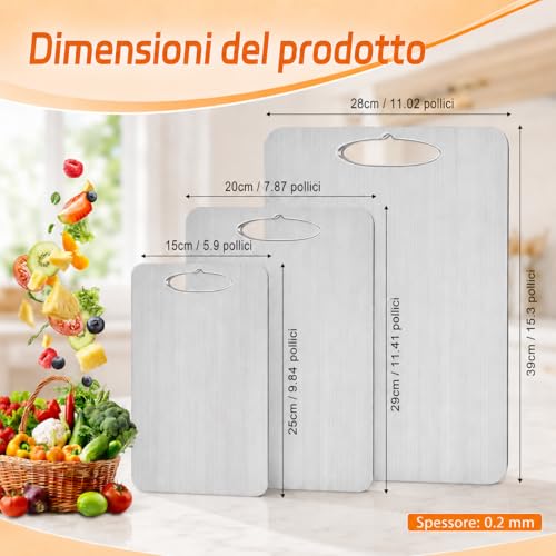 Set of 3 Titanium Chopping Board, S316 Stainless Steel, Double Sided Food Cutting Board, Cutting Board for Vegetables, Fruits, Meat, Panes