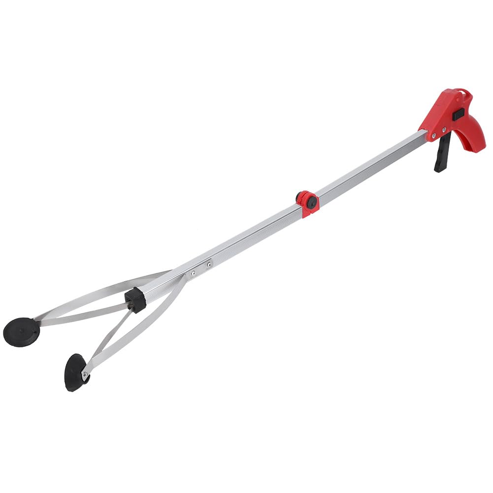 Lazmin Foldable Reacher Grabber, Suction Cup Garbage Picker Trash Pick Up Tool for Garden Leaves Waste (Red Handle)