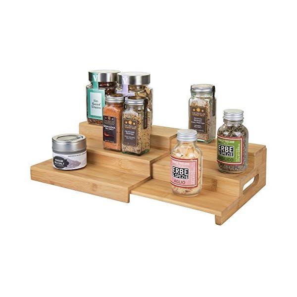 mDesign-Wood-Free-Standing-Storage-Shelves-Extendable-Three-Tiered-Kitchen-Storage-Unit-Ideal-for-Use-as-a-Jar-Organiser-and-Spice-Rack-Natural mDesign Wood Free-Standing Storage Shelves - Extendable Three-Tiered Kitchen Storage Unit - Ideal for Use as a Jar…