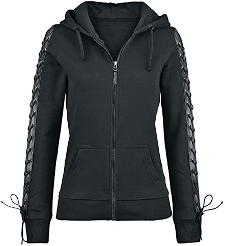Dressation Women's Punk Style Slim Fit Zip up Fleece Hoodie Jacket