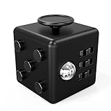FIDPRO Fidget Cube, Silent Dice Toy - Click, Flip, Glide, Spin, Rub & Roll, Ultimate Hexagon with Quiet Clicker for Increased Focus & Attention and Stress & Anxiety Relief [Dark Black]