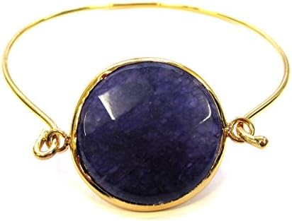 Amethyst jade embeded pendant bangle bracelet 18k yellow gold plated Size 2.5" by 2" oval 7 3/4" around