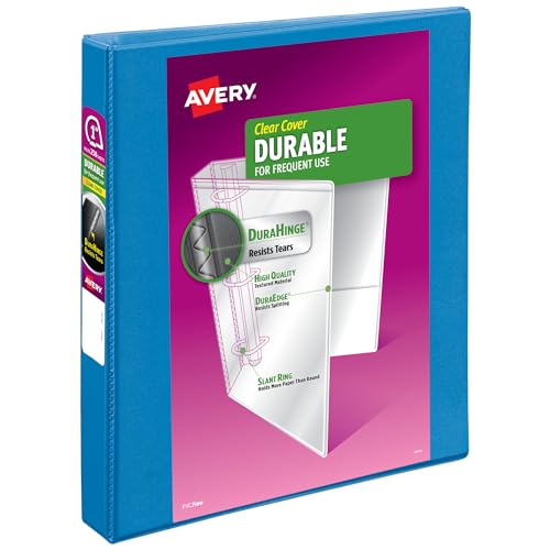 Avery Fichário durável com 3 anéis, anéis inclinados de 2,5 cm, 1 fichário azul para piscina (17012)