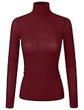 Doublju Womens Long Sleeve Thin Ribbed Knit Turtleneck Top (Made In USA)