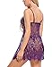Avidlove Women's Sexy Pajamas Floral Lace Babydoll Lingerie with G-string Purple