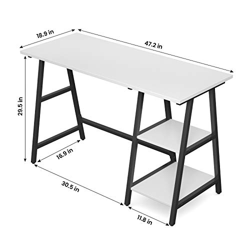 Foxemart Computer Desk 47 Inch Study Writing Home Office Trestle Desks with Storage Shelves, 2