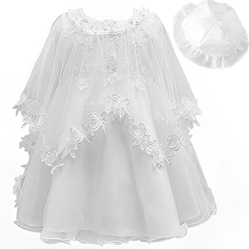 Baby Girl Christening Dress Baby Flower Girl Dresses Lace Organza Cape Pearl Embellished Bonnet