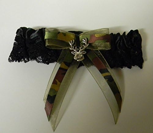 Wedding party ceremony reception Camo garter bow ribbon deer hunter black