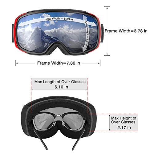 Andake OTG Ski Goggles Dual Lens Over Glasses Ski Snowboard Goggles Anti-Fog UV 400 Protection Snow Goggles Winter Outdoor Sports Protective Glasses - Thumbnail 2