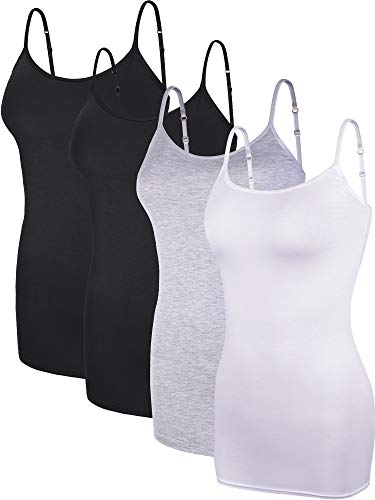 Boao 4 Pieces Women's Basic Camisole Adjustable Long Spaghetti Strap Tank Top Solid Modal Stretchy Tanks (Color Set 2, Large)